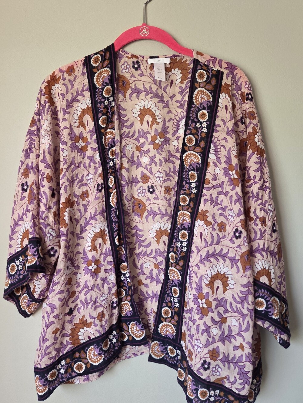 J. Jill Lavender Floral Open-Front Kimono with Brown Accents
